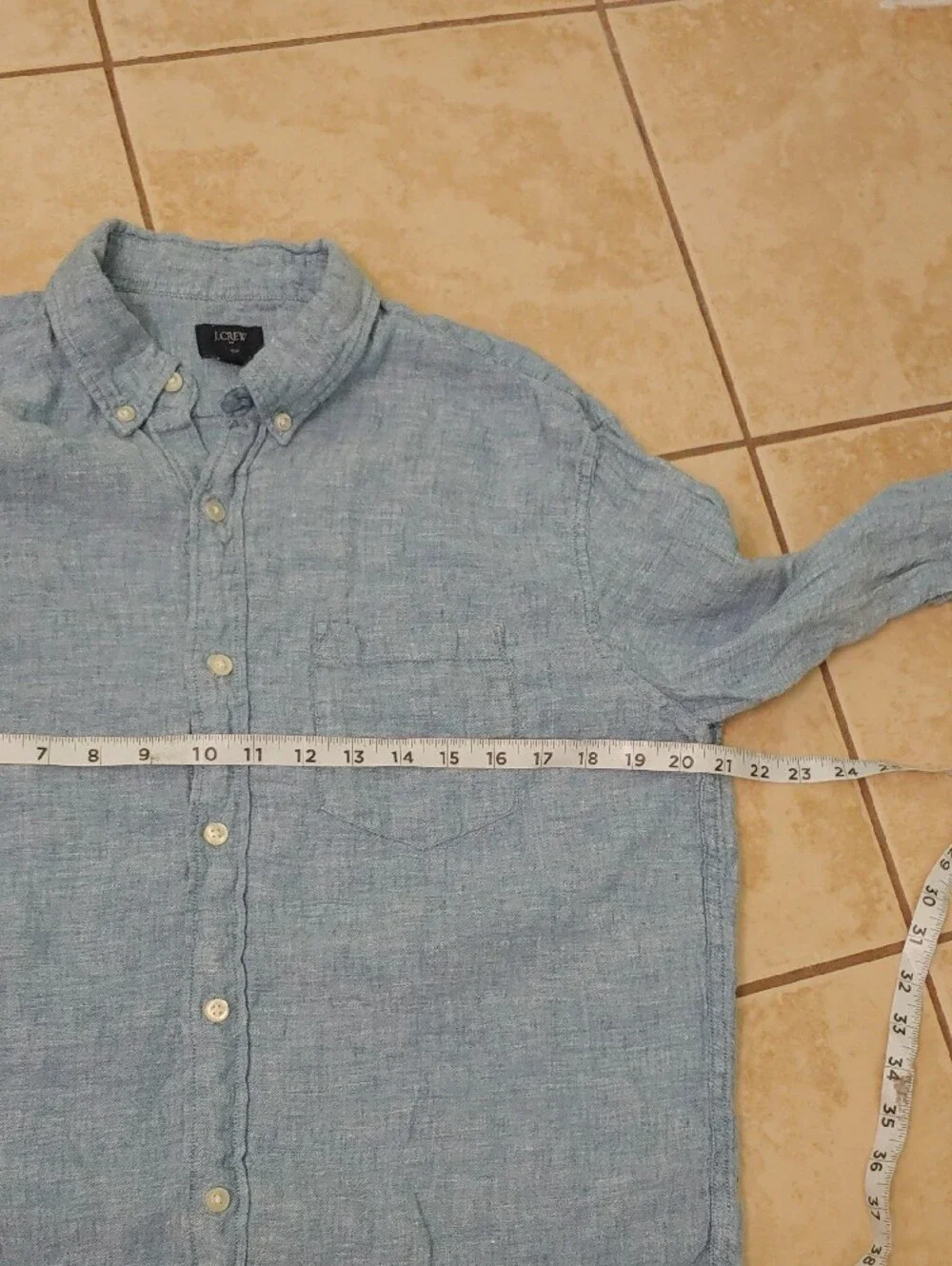 J. Crew Linen Chambray Shirt Men's M Light Blue Button Down
